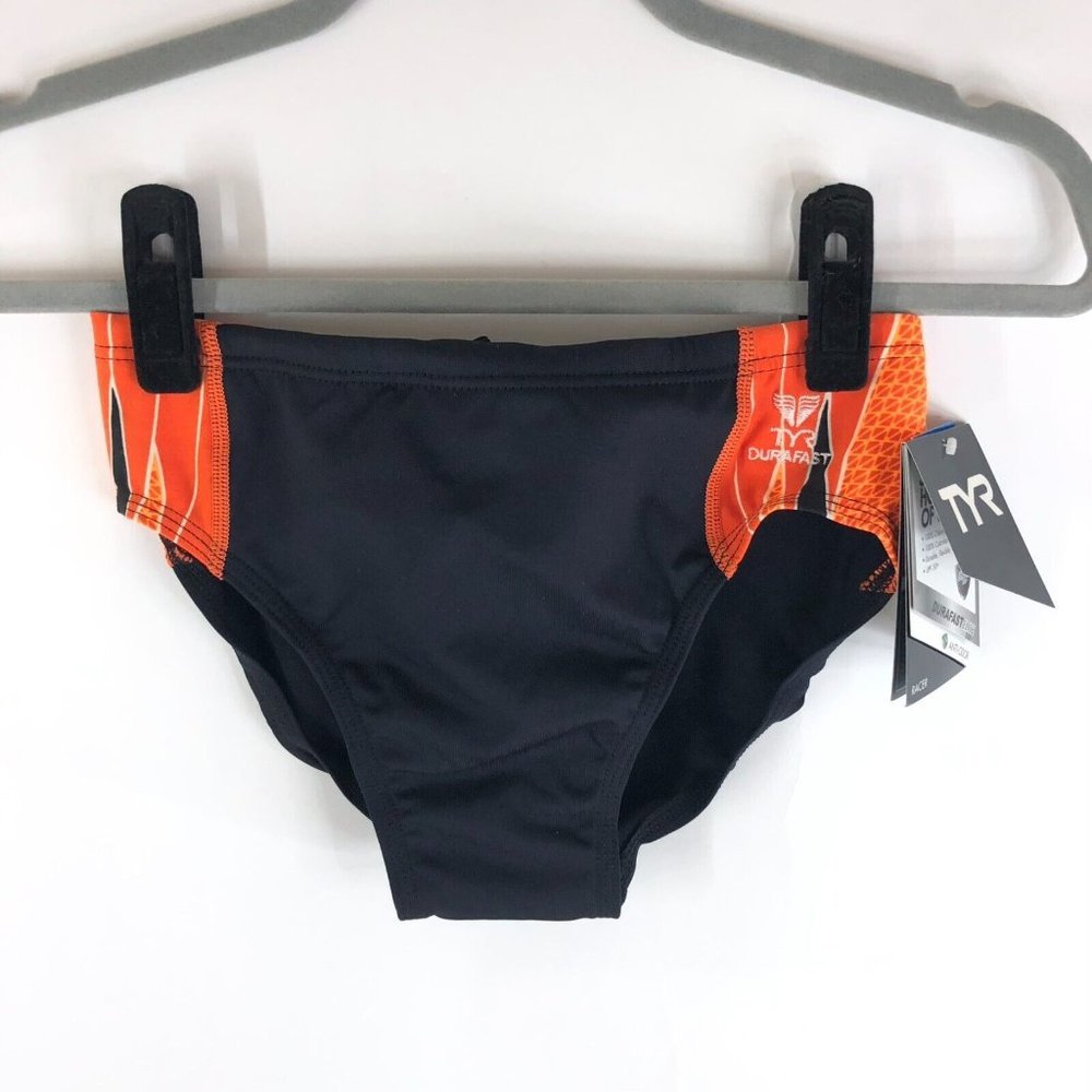 TYR Mens Racer Swimwear Bottoms Briefs Drawstring Phoenix Orange Black 30 US XS